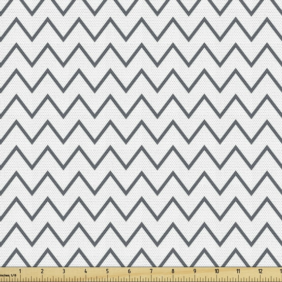 Modern Fabric by the Yard, Zig Zag Chevron Lines Angled Stripes Wave Sealife Theme Like Repeating Pattern Image, Upholstery Fabric for Dining Chairs Home Decor Accents, Grey White by Ambesonne