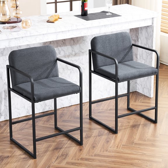 Modern Fabric and Metal Bar Stools with Armrests / Convenient and Durable Dining Chairs