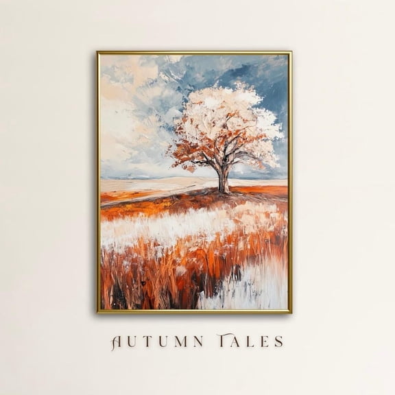 Modern Fall Winter Poster, Melted Snow On Trees, Colorful Countryside Landscape Farmhouse Wall Art Warm Present Vintage UNFRAMED Poster Size 16x24