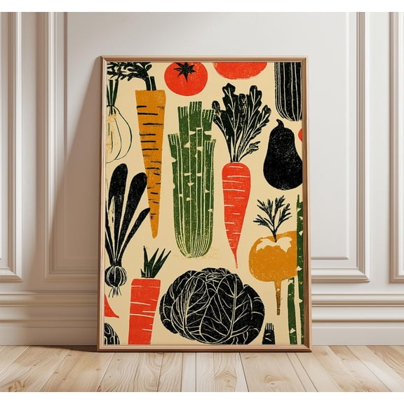 Modern Farmers Market Rustic Vegetable Unframed Paper Print 8x12in
