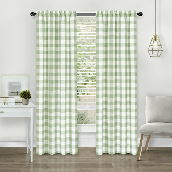 Modern Farmhouse 2 Piece Rod Pocket Large Buffalo Checkered Plaid Curtains - Assorted Colors & Sizes