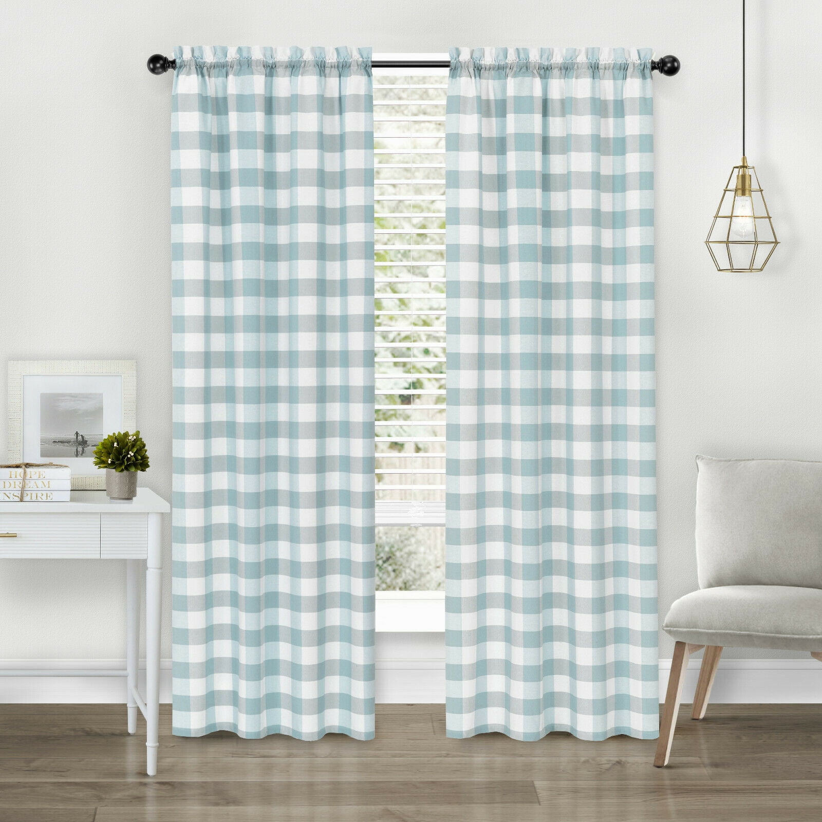 Modern Farmhouse 2 Piece Rod Pocket Large Buffalo Checkered Plaid Curtains - Assorted Colors & Sizes