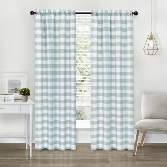 Modern Farmhouse 2 Piece Rod Pocket Large Buffalo Checkered Plaid Curtains - Assorted Colors & Sizes