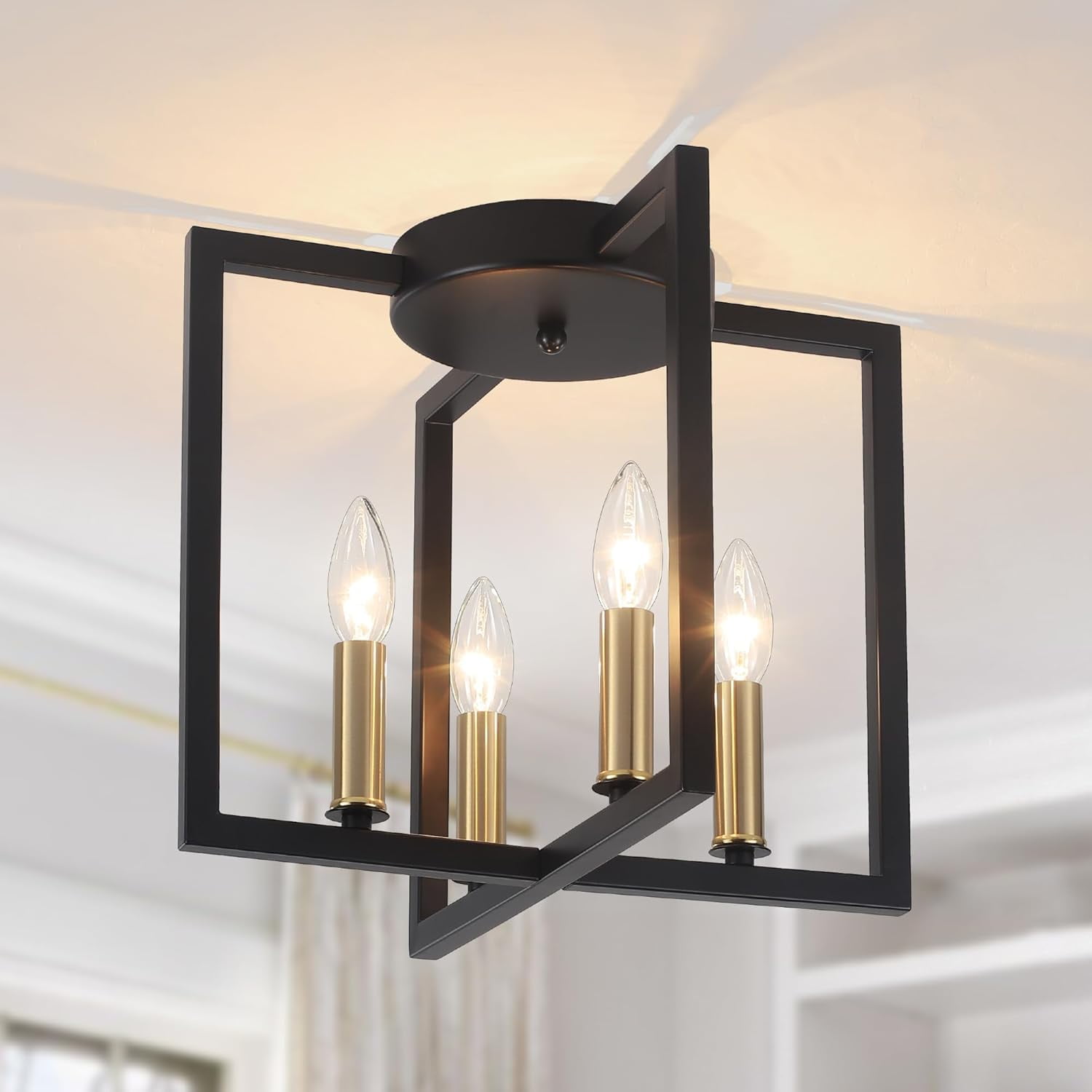 Modern Farmhouse 4-Light Black and Gold Ceiling Light Fixture ...