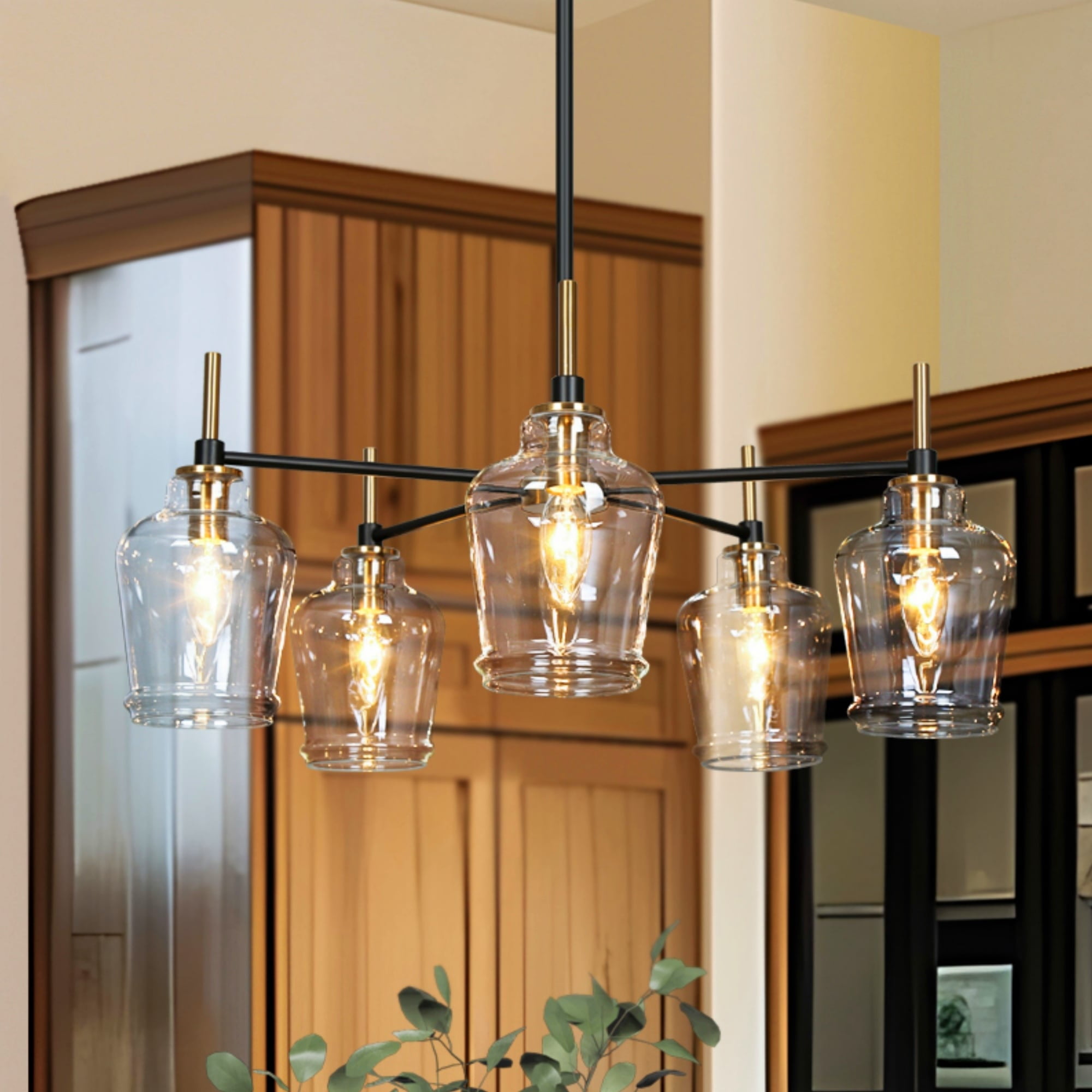 Modern Black and Gold 5-Light Glass Chandelier