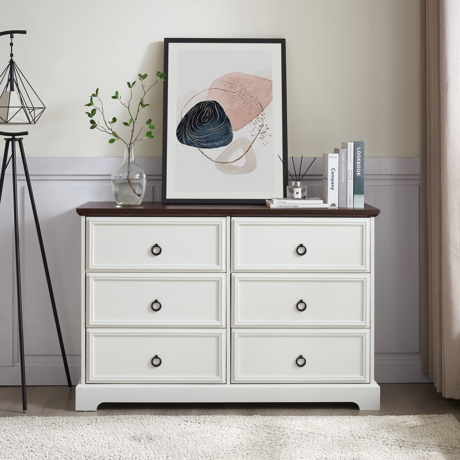 Modern Farmhouse 6-Drawer Chest of Drawers for Bedroom, Wooden Bedroom ...
