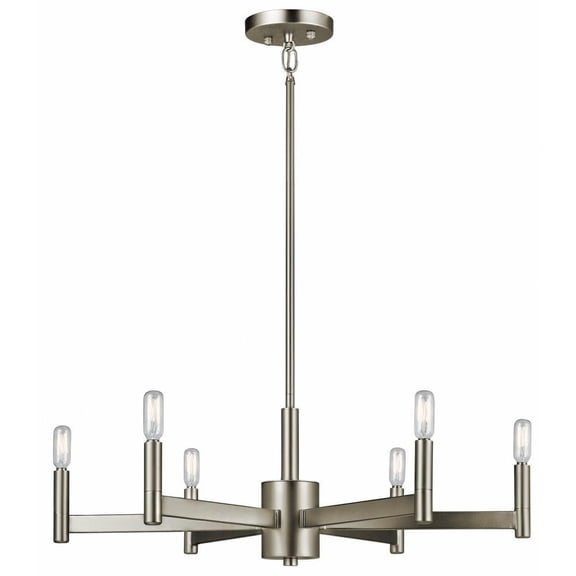 Modern Farmhouse 6-Light Chandelier with Sleek Arms and Candle-Style Bulbs 26 inches W X 9.25 inches H-Satin Nickel Finish Bailey Street Home