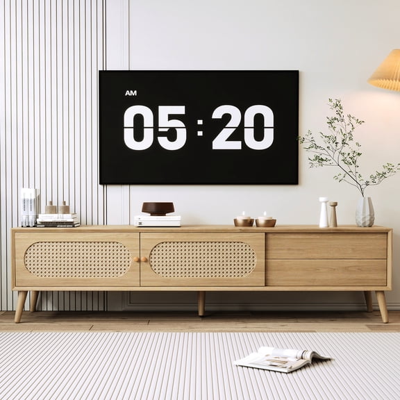 Modern Farmhouse 80'' Media Console | Multiple Storage Spaces for AV Equipment | MDF & 5 Solid Wood Legs | Suitable for Various Rooms