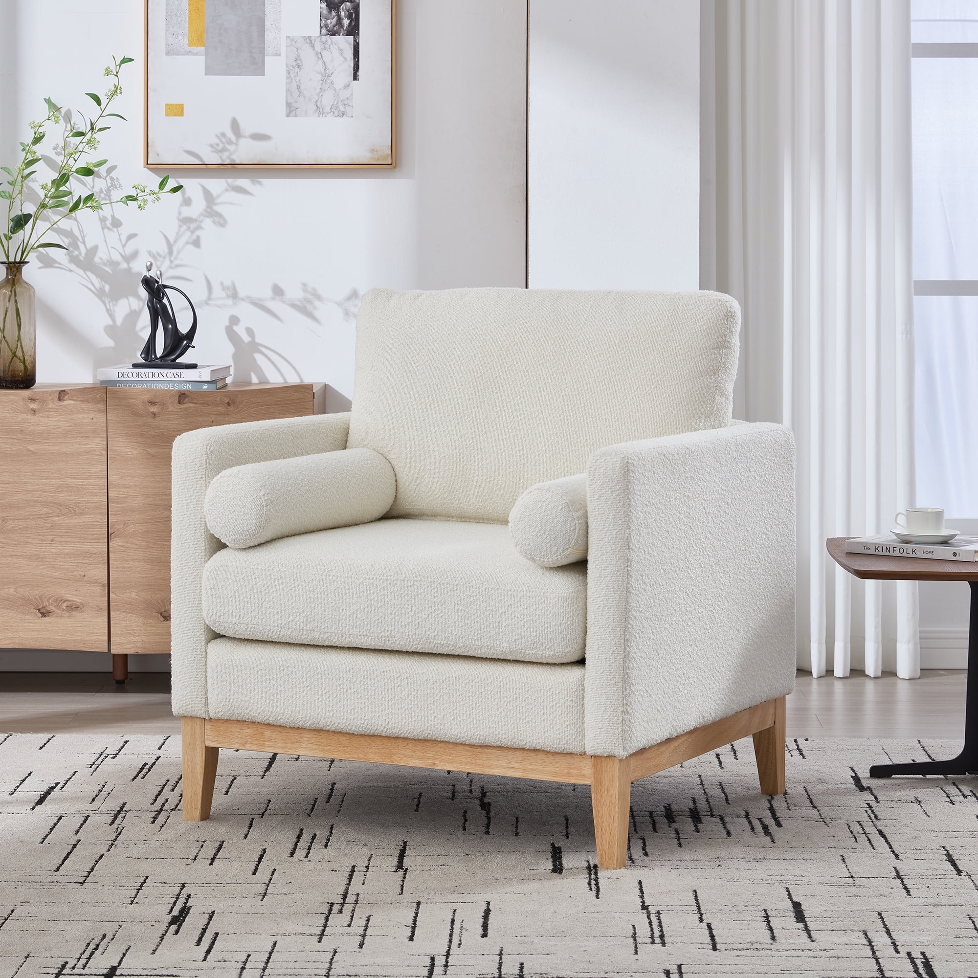 Modern Farmhouse Accent Chair, 35.4" Wide Cozy Armchair with ...