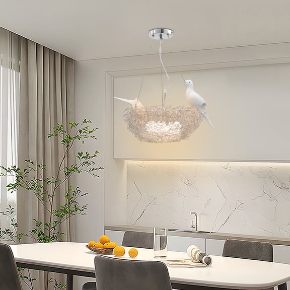 Modern Farmhouse Bird's Nest Chandelier, 5-Light Adjustable LED Pendant Light, Creative Ceiling Light Fixture for Living Room, Bar, Cafe