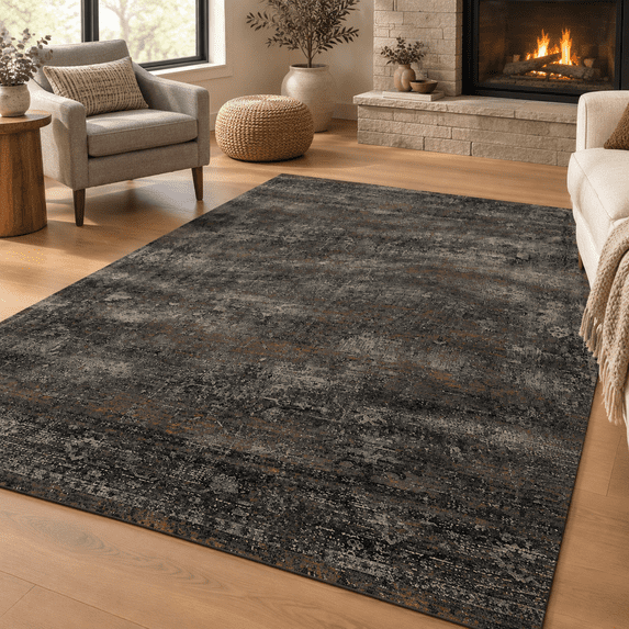 Modern Farmhouse Black 6x9 Area Rug For Living Room & Dining Abstract ...