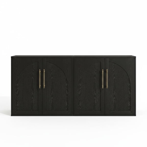 Modern Farmhouse Black Arched Sideboard Buffet Cabinet with 2 Adjustable Shelves Single Door Storage Credenza Media Console for Dining Room, Kitchen, Coffee Bar, Living Room, Bedroom