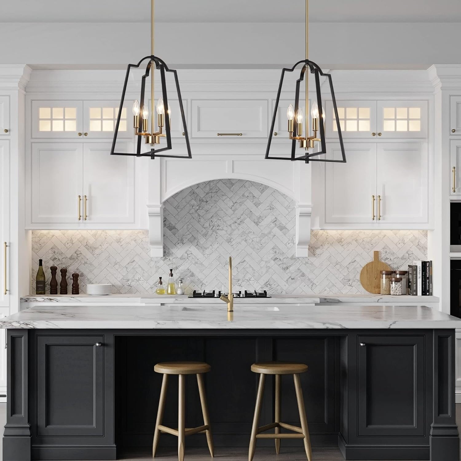 Modern Black and Copper Geometric Chandelier with Candle Sockets