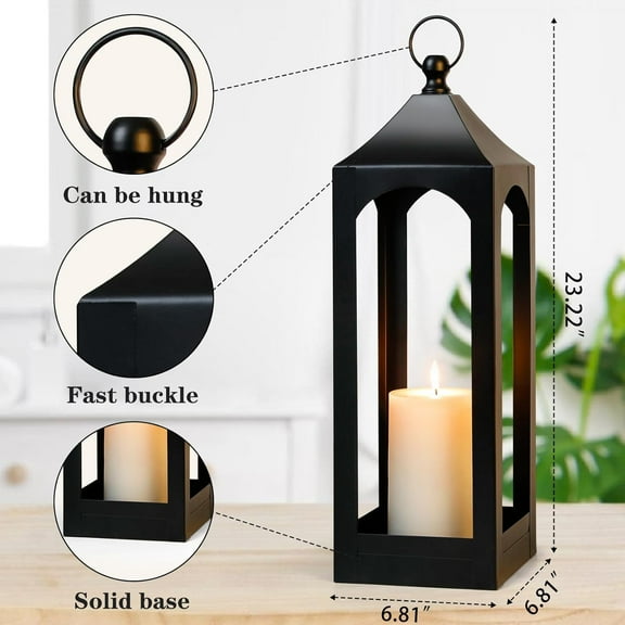 Modern Farmhouse Black Metal Candle Lantern - 21.2" High, Versatile Decor for Home & Events