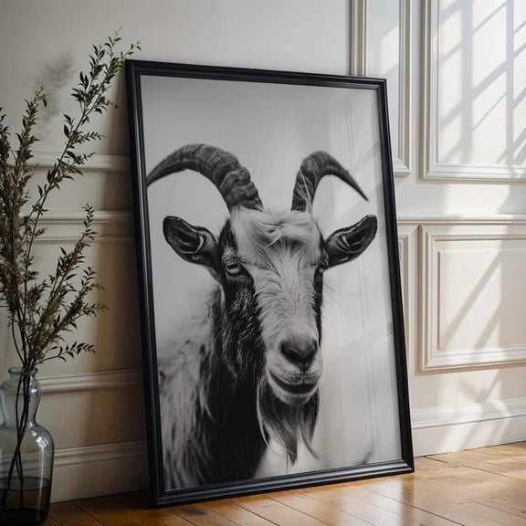Modern Farmhouse Black and White Goat Portrait Rustic Wall Art Decor UNFRAMED Poster