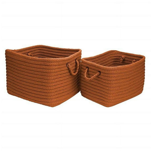 Modern Farmhouse Braided Mudroom Storage Basket Set, Orange - 2 Piece