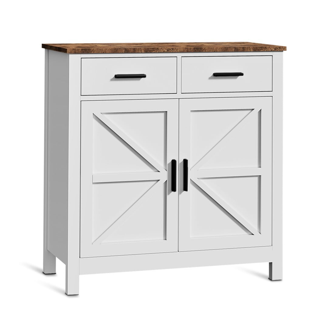 Modern Farmhouse Buffet Cabinet, Kitchen Storage Cabinet with 2 Drawers & 2 Doors, Coffee Bar Sideboard with Wide Countertop for Dining Room, Living Room & Entryway, White