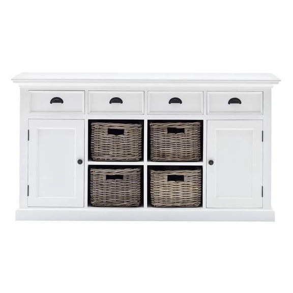 Modern Farmhouse Buffet with Baskets, White