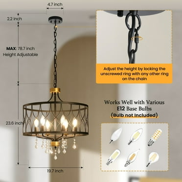 Modern Farmhouse Chandelier Dimmable Black and Gold Drum Chandeliers Light Fixture for Dining Room Living Room 6-Light