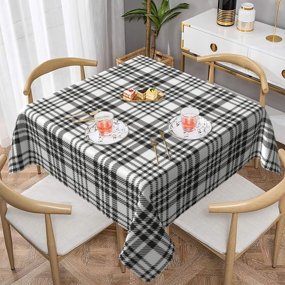 Modern Farmhouse Charm Black White Plaid 100% Polyester Fiber Square Tablecloth Anti Pilling Tablecloth Decoration 60"X60"