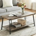 thumbnail image 1 of Modern Farmhouse Coffee Table,Brown Barnwood Coffee Table with 2-Tier Open Storage Shelves,Easy Assembly Rectangular Center Table with Metal Frame for Living Room.19.7"x41.3"x17.8", 1 of 6