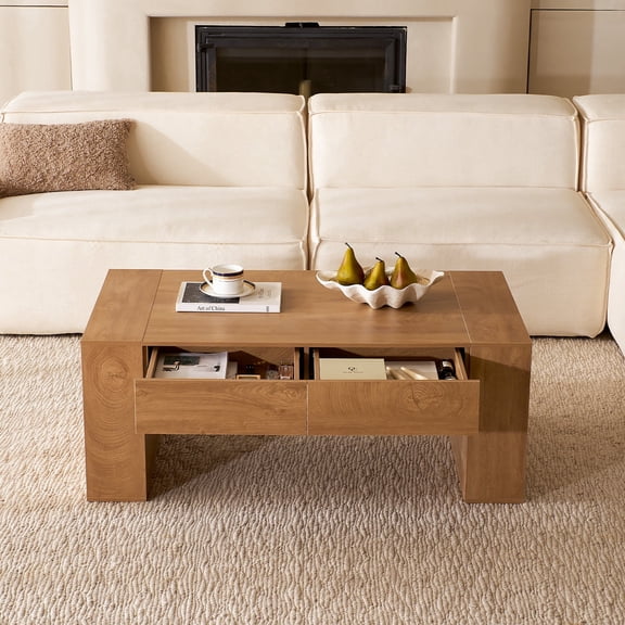 Modern Farmhouse Coffee Table with Hidden Storage Drawer, Rustic Rectangular Center Tables for Home Living Room, Office, Oak