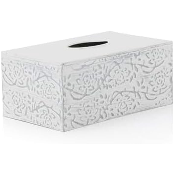 Modern Farmhouse Decorative Tissue Box Holder - Distressed White, Rustic Metal Design for Bathroom