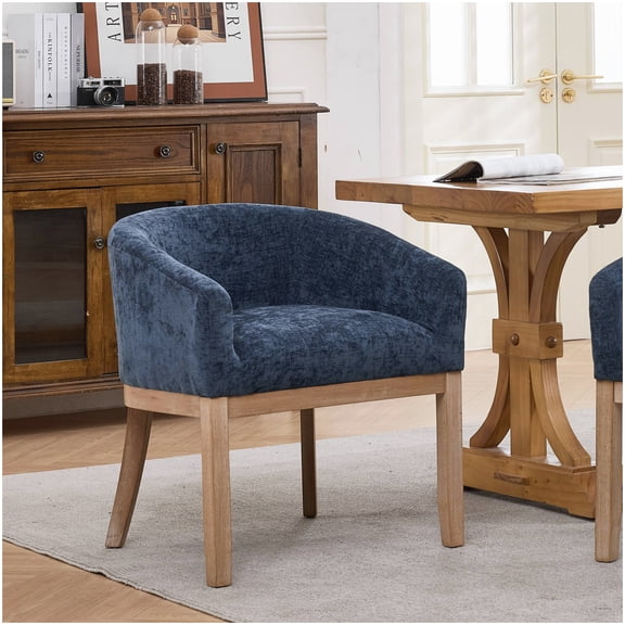 Modern Farmhouse Dining Chair with Arms, Blue Upholstered Barrel Accent Chair for Kitchen Table and Living Room