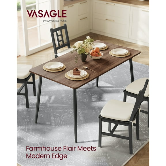Modern Farmhouse Dining Table for 4-6, Quick Assembly Kitchen Table with Heat-Resistant Surface, 55.1 x 29.5 Inches, Natural Walnut & Ink Black