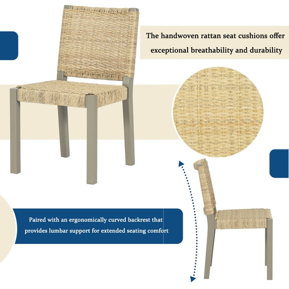 Modern Farmhouse Extendable Dining Table Set with Solid Wood Rattan Chairs Expandable 59" to 73" for 4-8 Guests in Champagne