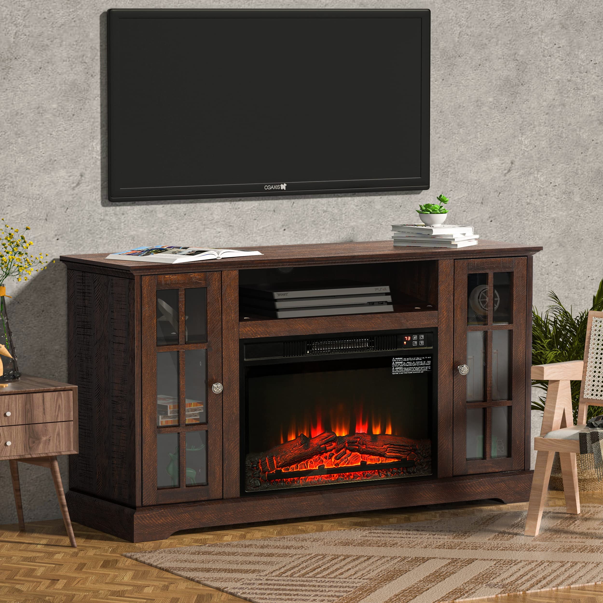 Modern Farmhouse Fireplace TV Stand with 23" Electric Fireplace for TVs ...