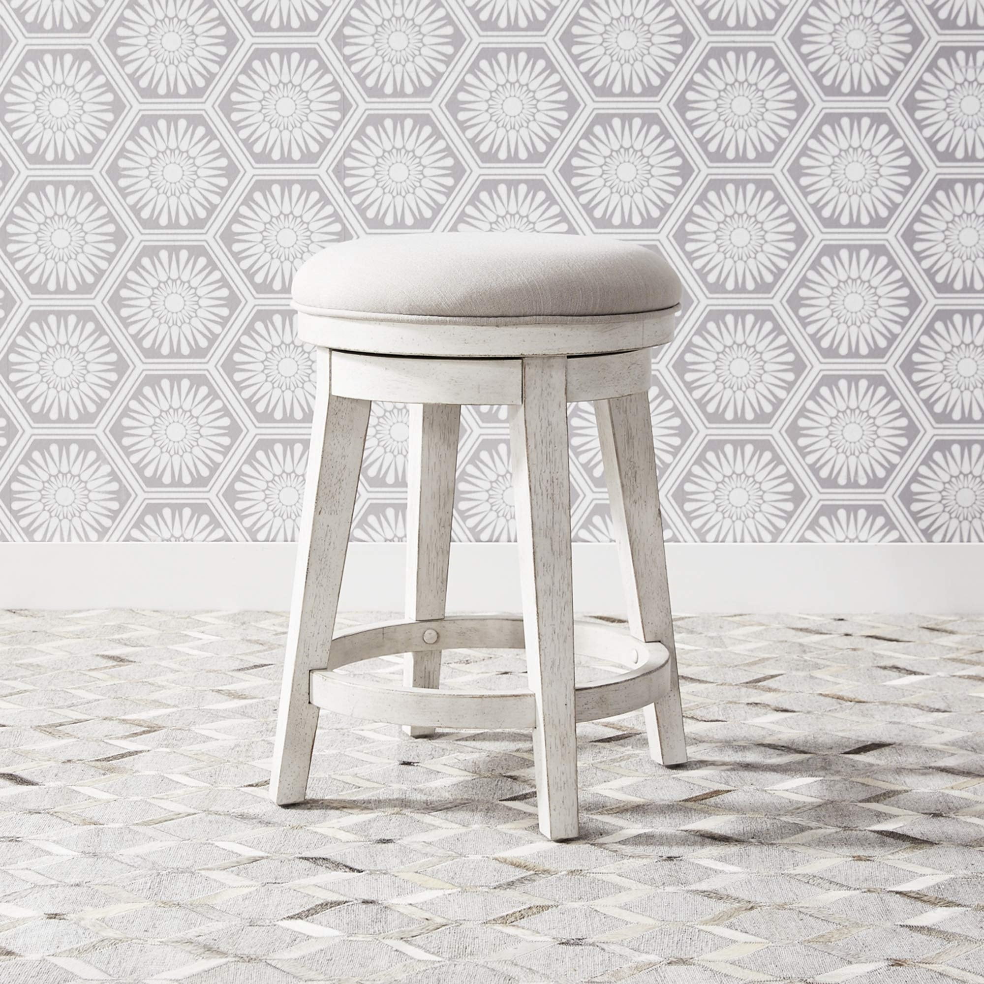White Swivel Adjustable Wood Console Stool