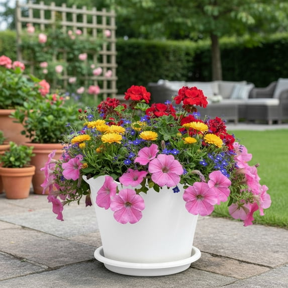 Modern Farmhouse Flowerpot with Tray Multi Function Potted Plant Gardening Containers for Indoor and Outdoor