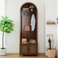 thumbnail image 1 of Hall Tree 70.9" Narrow Arch Coat Modern Farmhouse Rack with 4 Hooks and 2 Fluted Doors for Hallway Entryway Mud Room Bedroom Living Room HOME Walnut, 1 of 9