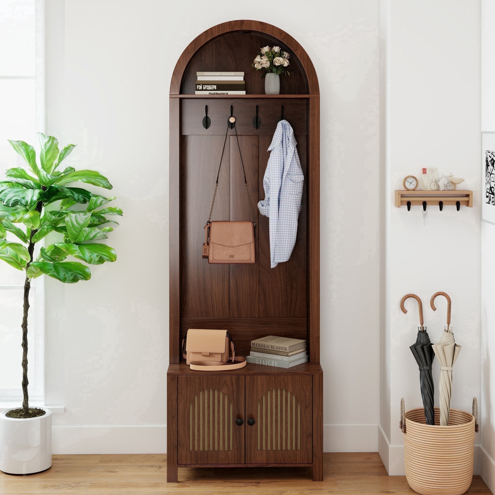 Hall Tree 70.9" Narrow Arch Coat Modern Farmhouse Rack with 4 Hooks and ...