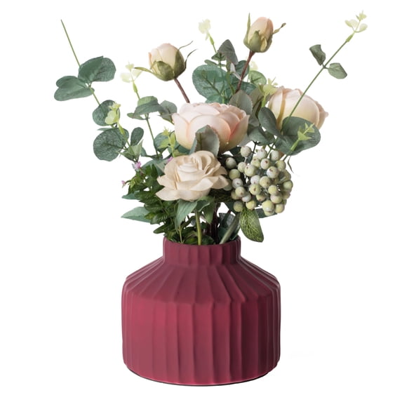 Modern Farmhouse Home Decor Accents; Living Room Decor, 5" Vase, Boho Vases for Table Decor, Mantle & Shelf Vases, Cottage Decor, Housewarming Gift, Centerpiece Table Vase, Brick Red