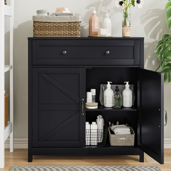 Modern Farmhouse Kitchen Storage Cabinet with Drawer and Adjustable Shelf, for Versatile Use