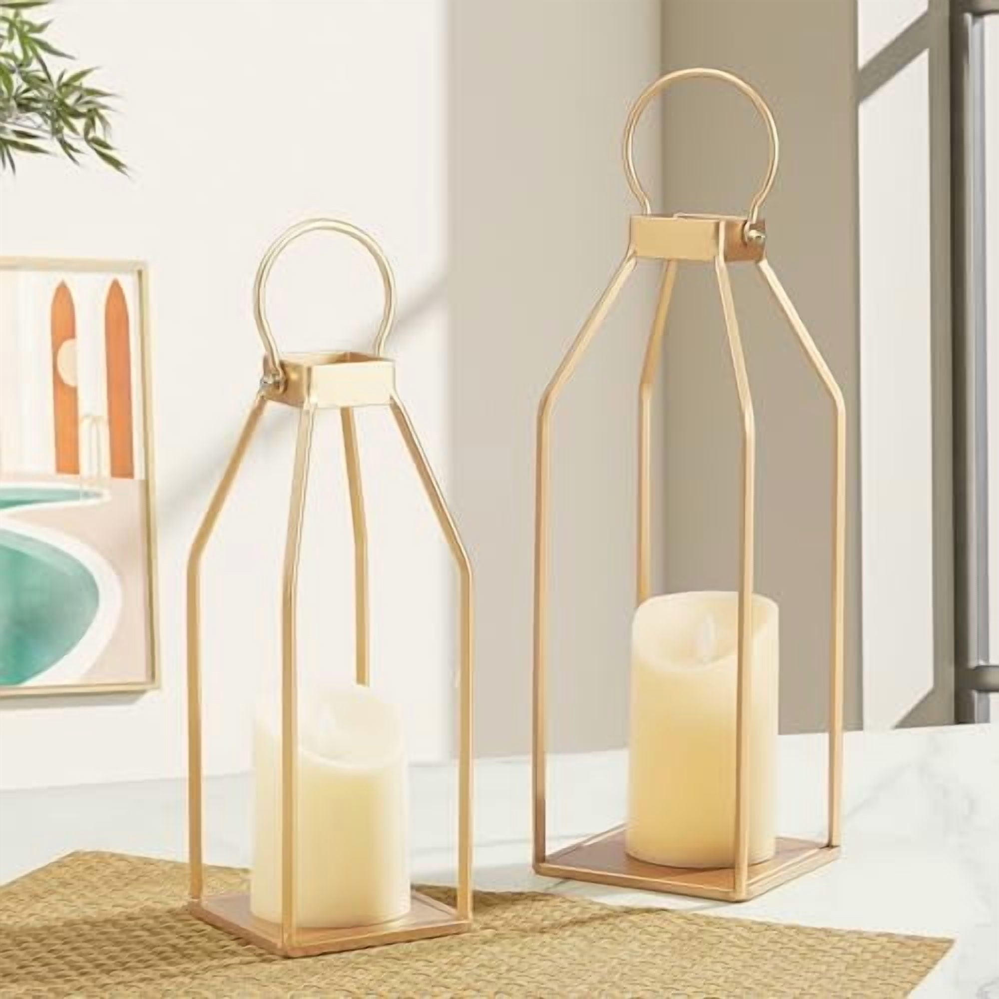 Candle Lanterns HPC Decor 3PCS Gold Metal Lanterns Decorative- 7in 9in 11in  Candle Lantern Holders For Home Decor- Modern Farmhouse Lantern Decor For  Wedding Table Centerpieces,Living Room,Dining Room,Party,Holiday Lanterns  Decorative Outdoor, image size:2000x2000