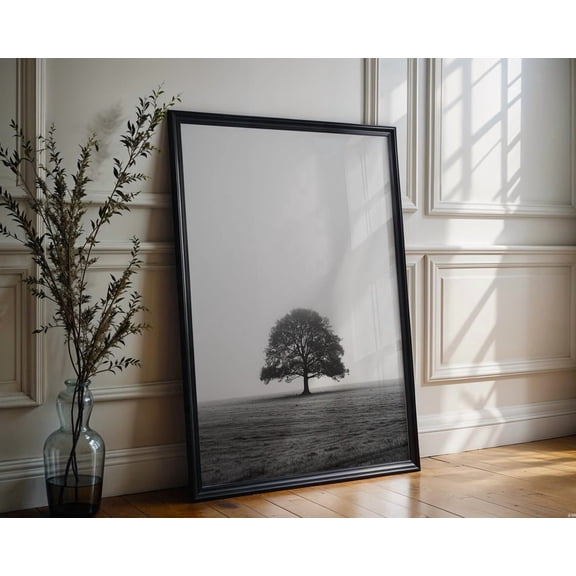 Modern Farmhouse Lone Tree Landscape Wall Art Minimal Nature Print Rustic Decor