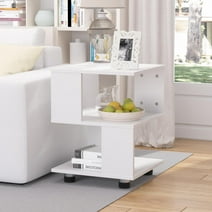 Modern Sturdy Nightstand End Table Two-Tier Open Shelves White Set of 2