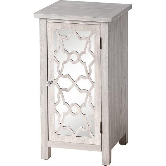 Modern Farmhouse Nightstand with Mirror Front and 2 Shelves, Retro Tall End Table for Bedroom, Living Room, Lounge, Bathroom, Office, Light Gray