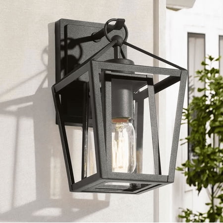 Modern Farmhouse Outdoor Wall Light, Arie 1-Light Industrial Black Cage Outdoor Lantern Sconce with Clear Glass Shade