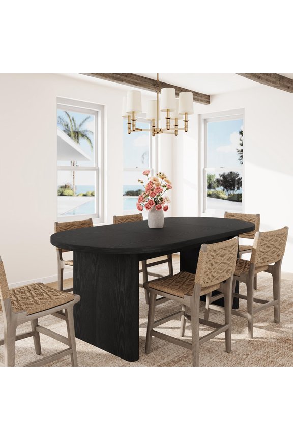 Modern Farmhouse Oval Dining Table for 4-8 – 63 Inch – Thick Sturdy Wooden Base – Rustic Oak Finish – Long, Spacious Table – Easy Assembly – Color: Black-1600