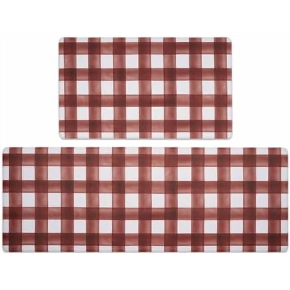 Modern Farmhouse Plaid 2 Piece Set Kitchen Mats for Floor Anti Fatigue Waterproof & Non-Skid Kitchen Rugs Cushioned Kitchen Mat for Standing Washable Comfort Desk Kitchen Runners