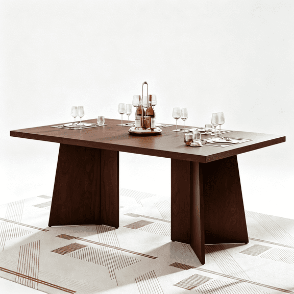 Modern Farmhouse Rectangular Dining Table, 71 Inch Large Wooden Tabletop for 6-8 People, Easy Assembly Multi Purpose Table for Home Office Conference Room - Brown
