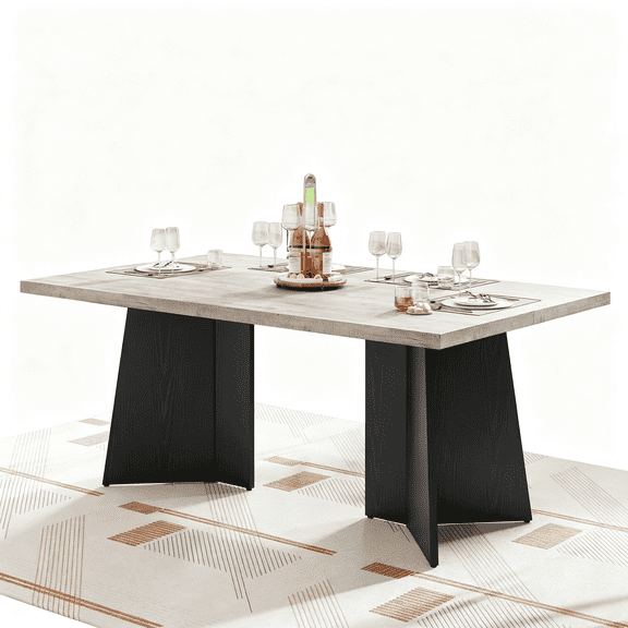 Modern Farmhouse Rectangular Dining Table, 71 Inch Large Wooden Tabletop for 6-8 People, Easy Assembly Multi Purpose Table for Home Office Conference Room - Grey + Black