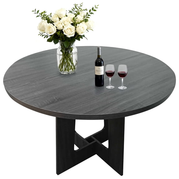 Modern Farmhouse Round Dining Table for 4 – 43" Space-Saving Wooden Pedestal Table – Sturdy Cross Base – Ideal for Dining Room, Living Room, Apartment – Black Natural Wood Color YS042 Matte Surface