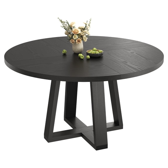 Modern Farmhouse Round Dining Table for 4-6 – 47" Wood Kitchen & Dining Room Table with Sturdy Wooden Cross Base, Space-Saving for Apartment or Living Room