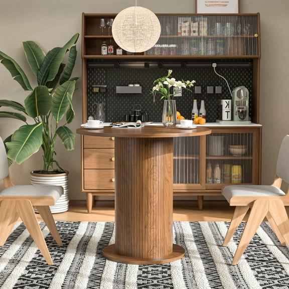 Modern Farmhouse Round Dining Table, Wood Kitchen Table for 2, Small Circle Dining Tables, Walnut