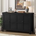 thumbnail image 1 of Modern Farmhouse Sideboard Buffet Cabinet, 4 Door Buffet Storage Cabinet with Adjustable Shelves, Wood Coffee Bar Cabinet with Pinewood Legs for Kitchen, Dining Room, Living Room, Black, 1 of 9